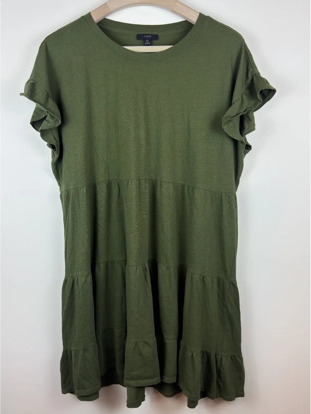 J.Crew Women's Olive Green Ruffle Sleeve Tiered Cotton Dress XL
